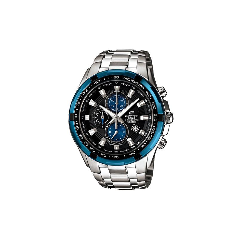 

Casio EDIFICE series blue frame black dial watch silver quartz movement stainless steel strap Japanese and Korean watch men s watch black EF-539D-1A2V серебряный