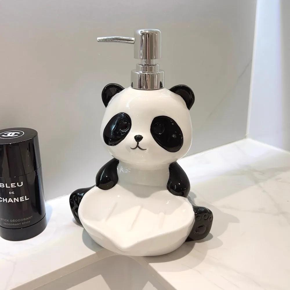 2-in-1 Ceramic Emulsion Bottle Soap Dish Ceramic Panda Soap Dispenser Soap Box Creative Press Packaging Bottle Bathroom Supplies