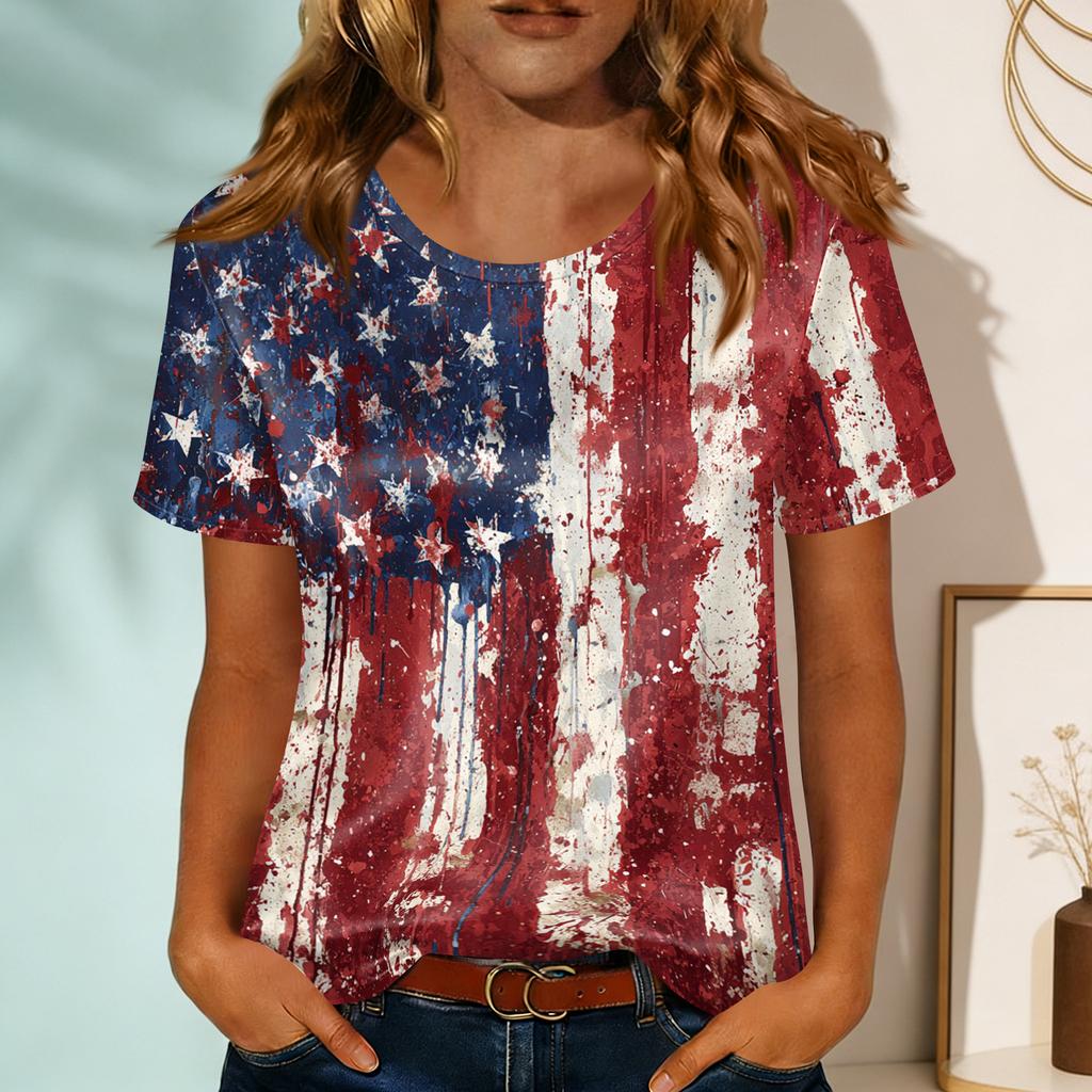 Women's Fashionable Casual Round-neck Printed Short-sleeved T-shirt Top
