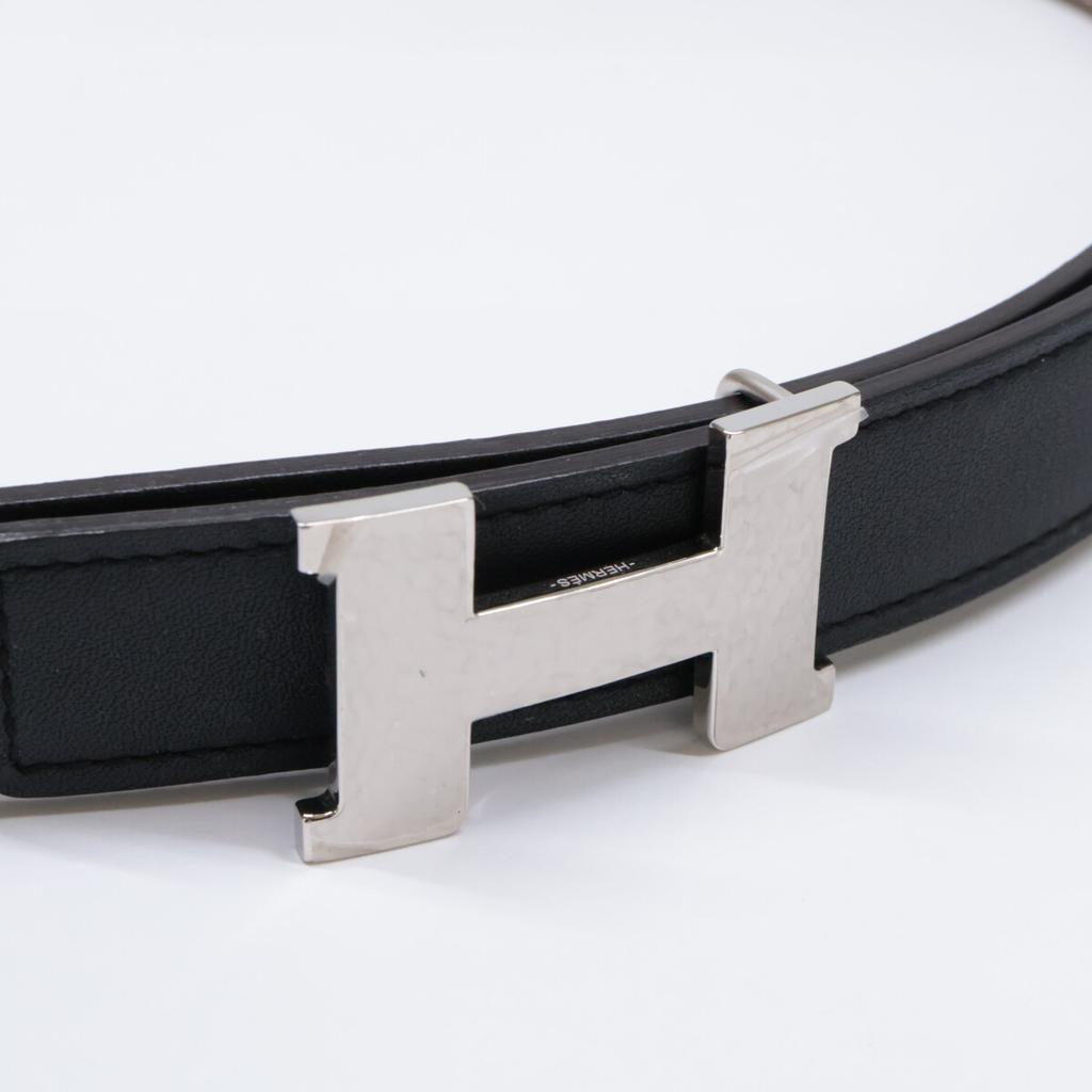 HERMES Mini Constance Maltre Belt Buckle & Leather Belt Kit, 24 U-stamped, Reversible Swift/Epsom Leather belt 80 Black/Etoupe PalladiumUsed