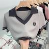 Chic Hong Kong Style Sweet & Spicy V-Neck Polo Knit Top - Women's Summer Short-Sleeve T-Shirt