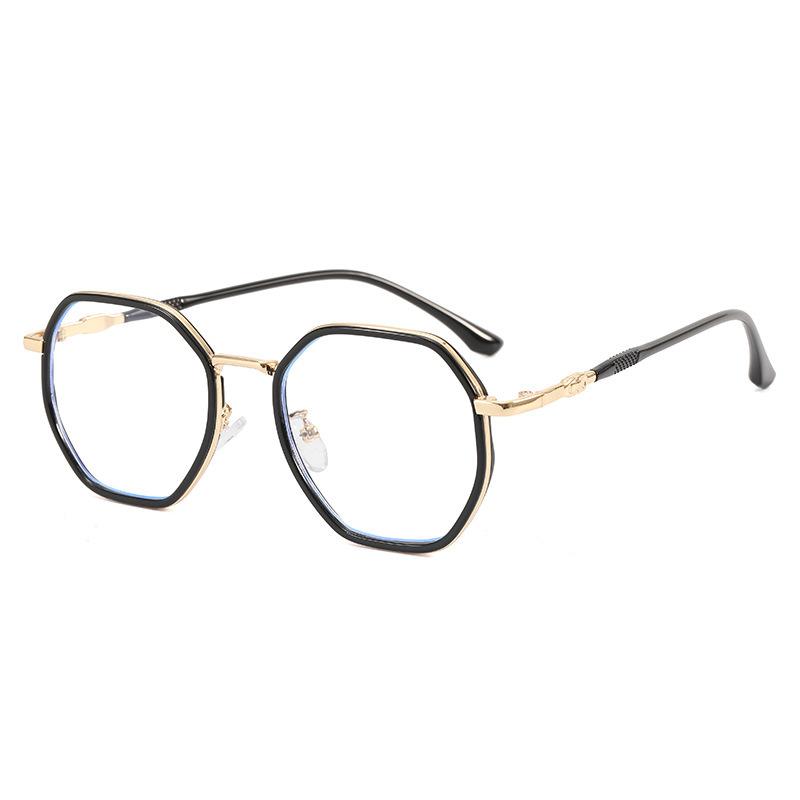 Trendy Retro Metal Polygon Flat Glasses Party Club Personalized Large Frame Anti-Blue Glasses