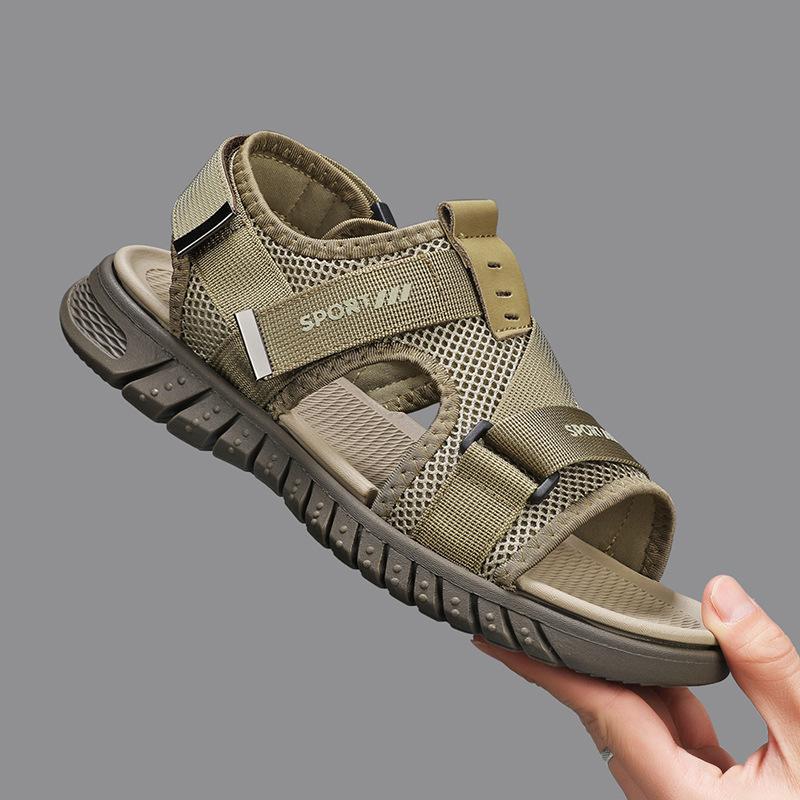 

High-end summer new sandals men s leather breathable mesh soft-soled outdoor beach shoes standard sneaker size