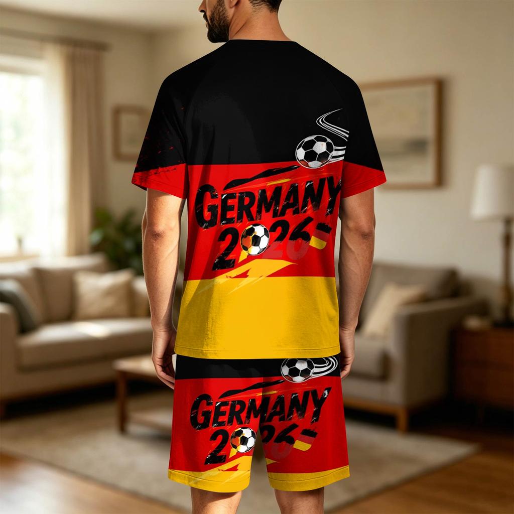 Conjunto de Pijama para Hombre de Manga Corta y Pantalones Cortos Ligero Cómodo Ropa de Dormir con Diseño de Fútbol Estampado para Uso Casual en Casa