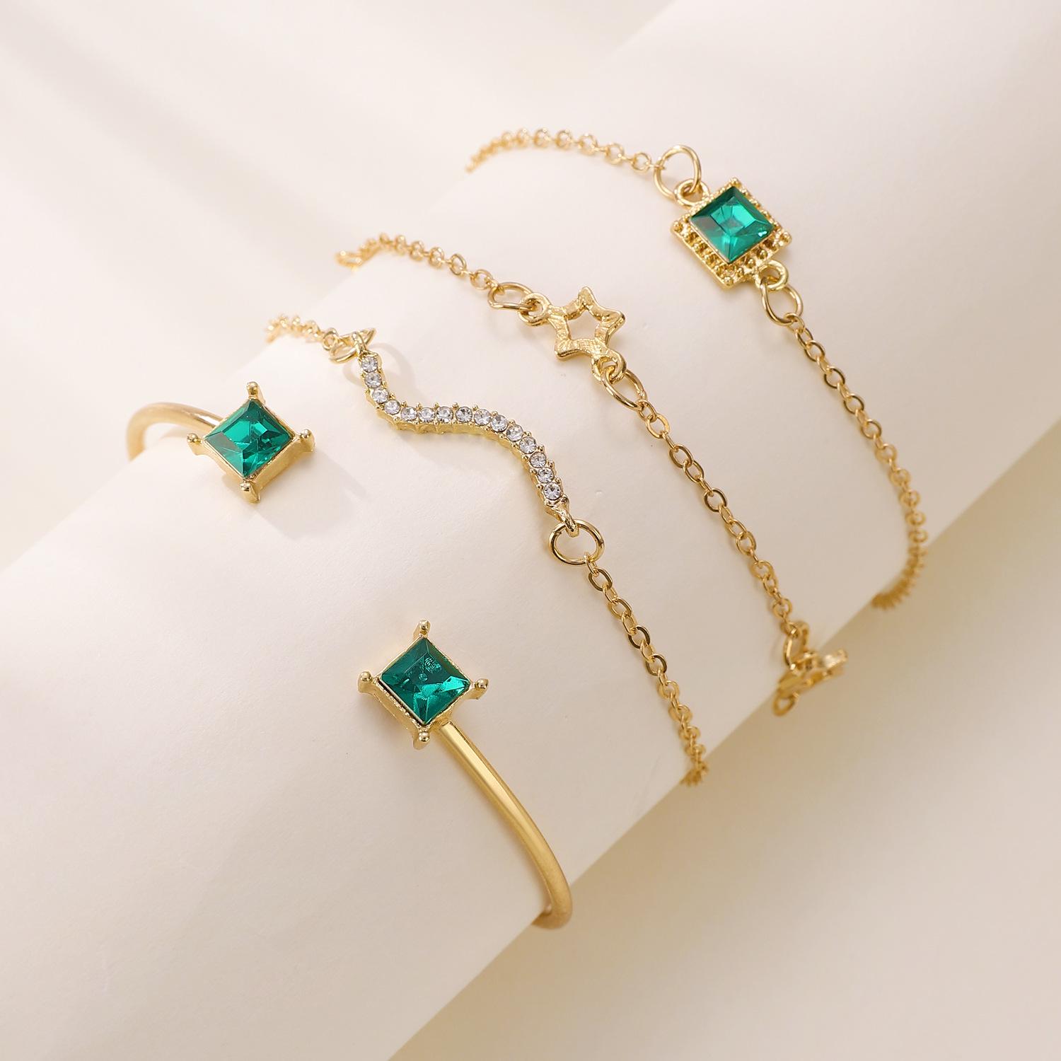 

Ретро-браслет «Звезда любви» с геометрическим узором и зелеными бриллиантами — модные украшения для рук для женщин