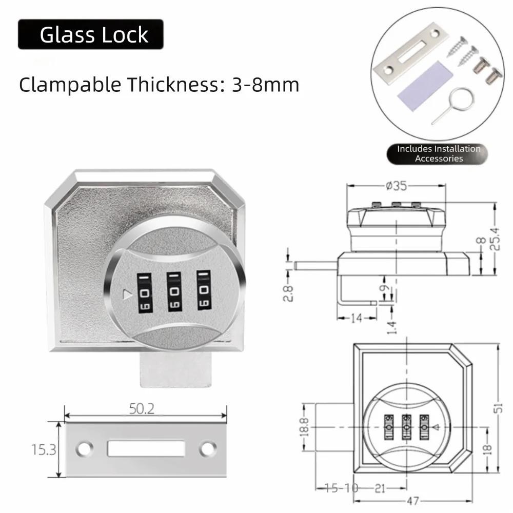 Zinc Alloy Combination Password Lock Serrated Lock Double Opening Glass Door Lock Single Opening PunchFree Mounting