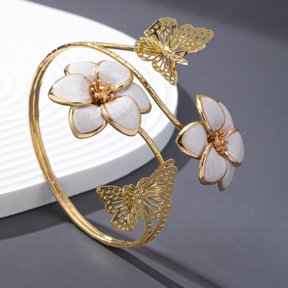 Artistic Drip Oil Flower Arm Ring Vintage Butterfly Open Bangle  Fashion Accessory