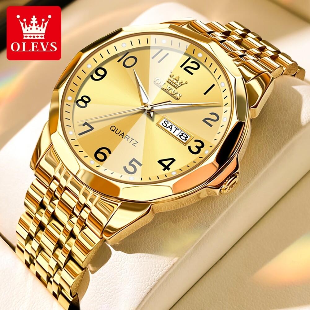 OLEVS Men Watch Original Brand Waterproof Luminous Quartz Watch Rhombus Mirror Stainless Steel Watch With Box