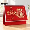 Monthly Planner 2025 Year of The Sheep Desk Calendar, Thickened Cardboard Triangular Base Hollow Hot Stamping Calendar & Coil Binding Planner, Smooth