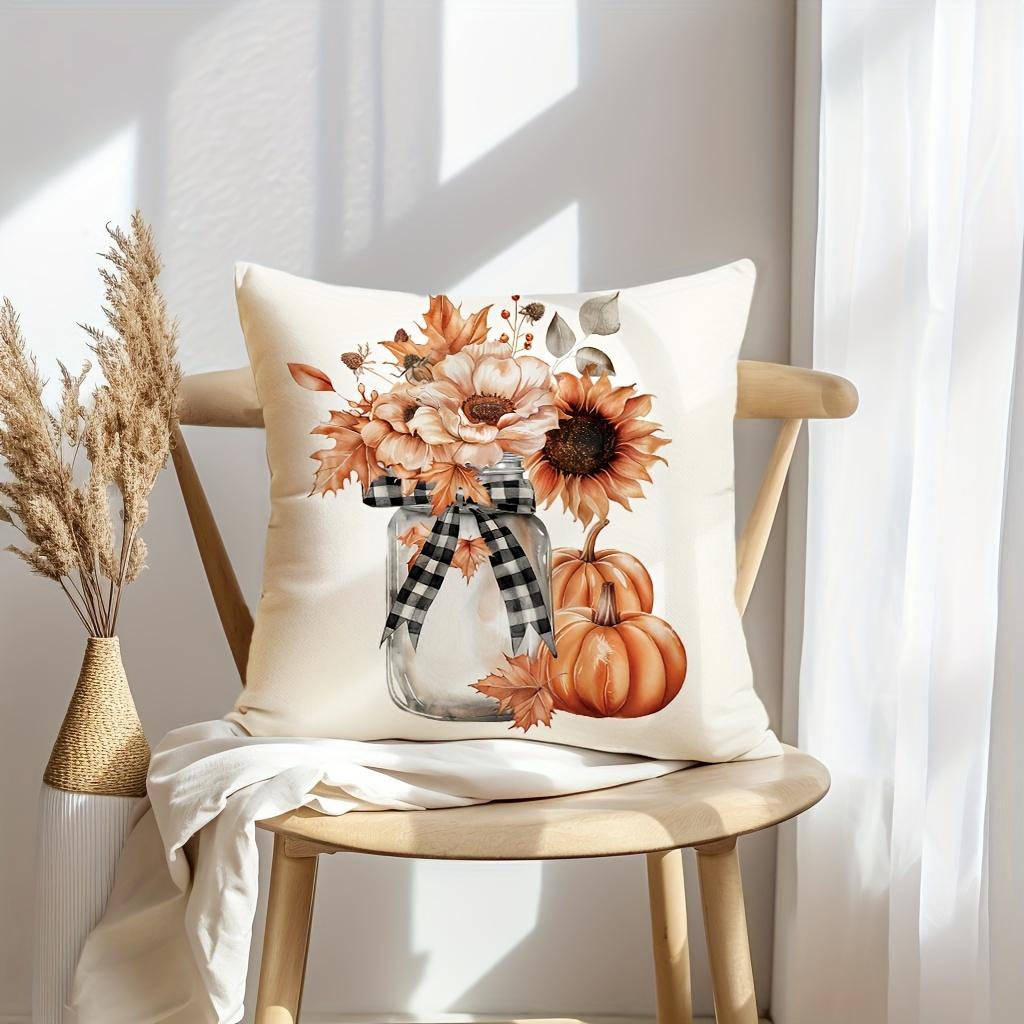 Fall Throw Pillow Covers Thankful Grateful Blessed Harvest Pumpkin Decorative Home Couch Sofa Living Room Bedroom Autumn Rustic