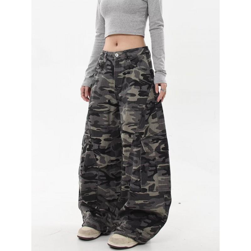 Baggy Cargo Pants Camo Print Loose