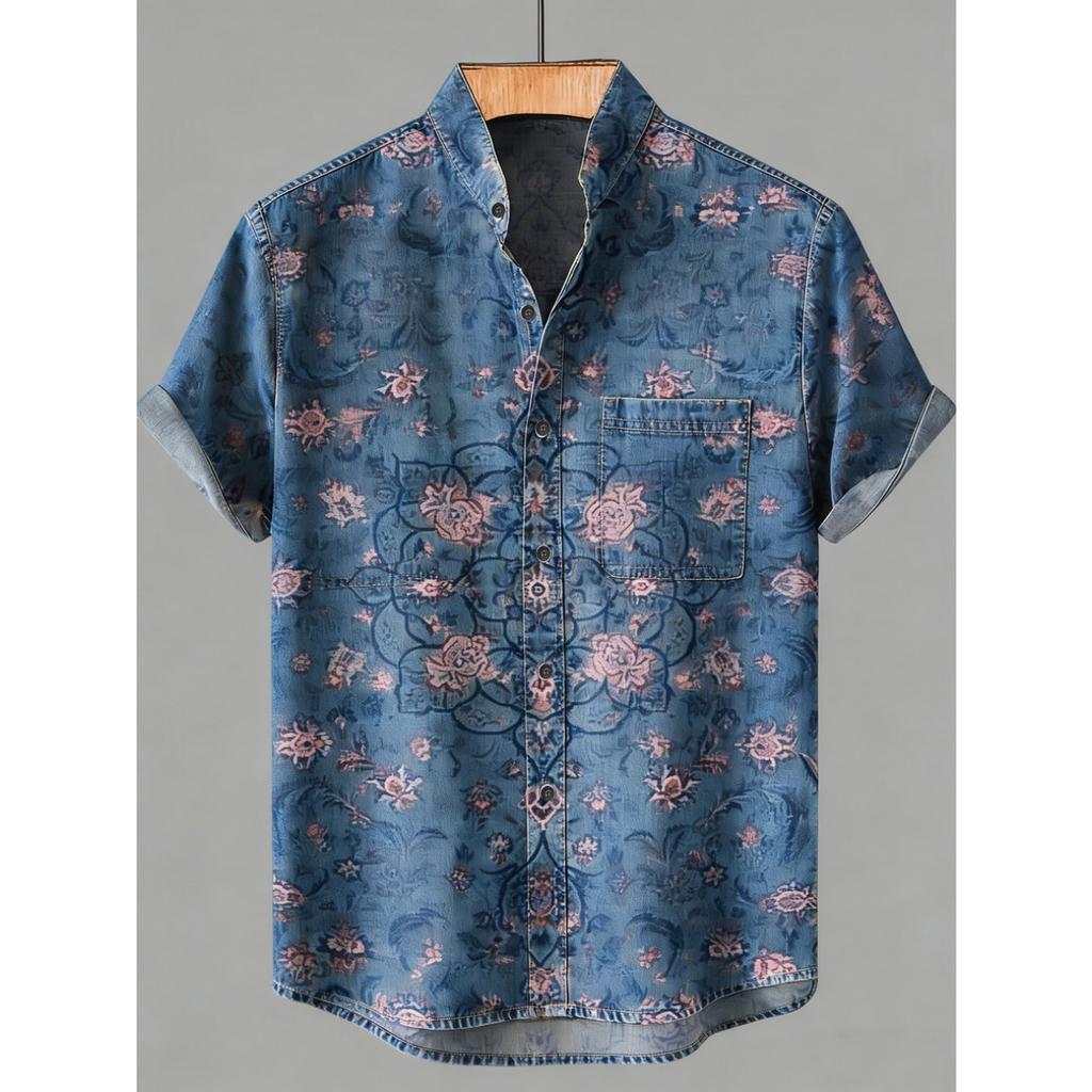 Men's Summer Retro Linen Short Sleeve Shirt HD Natural Floral 3D Printed Shirt Hawaiian Vacation Outdoor Fishing Clothes for Men