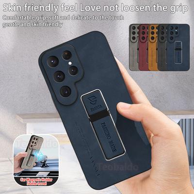 Für Samsung Galaxy S24 Ultra 5G Hülle Auto Magnetische Halterung Handyhülle Für Samsung S24 + Plus S 24 Ultra Weiche Leder Rückseite