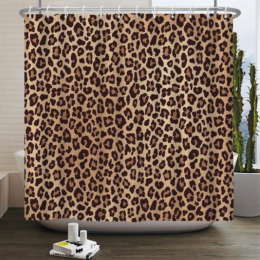 Cortina de Chuveiro Leopardo Moderna Cortina de Banheiro 3D Com Ganchos Tela Divisória Decorativa 180*240 Poliéster Tecido Lavável