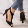 Women Back Zipper Heel Fish Mouth Sandals Summer Large Size Side Air Thin Heel Roman