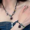Adjustable Collarbone Chain Colorful Specter Pendant Necklace Stylish Beaded Bracelet Perfect for Fashion Enthusiasts