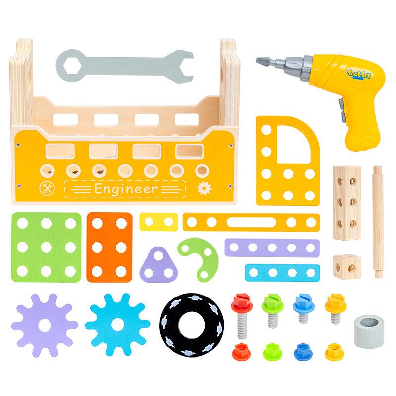 

Wooden children s early education enlightenment combination disassembly and assembly building block multi-functional tool cart screw educational toy Color Box 23 * 12.5 * 15cm
