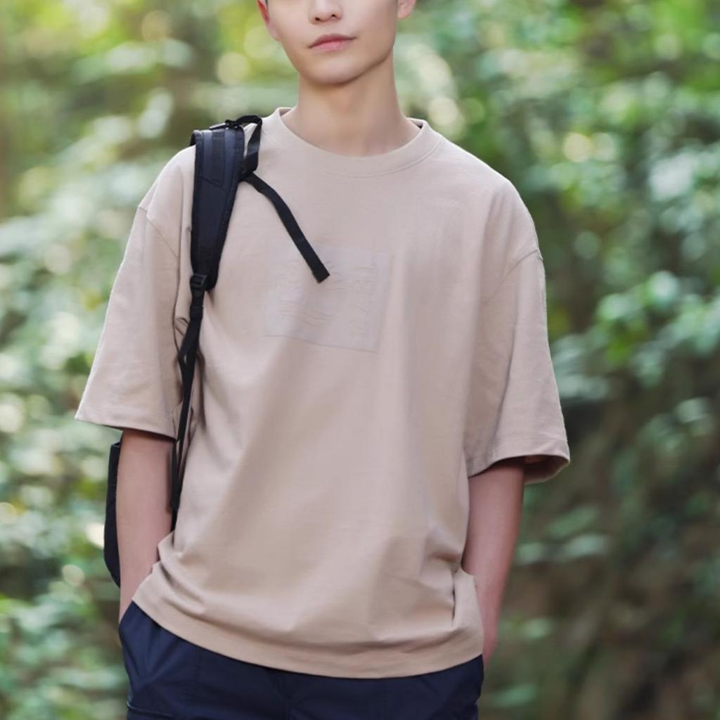 Timberland Solid Pattern Logo Crew Neck Short Sleeve T-Shirt Unisex Tops Light-Earth A6QVB-269