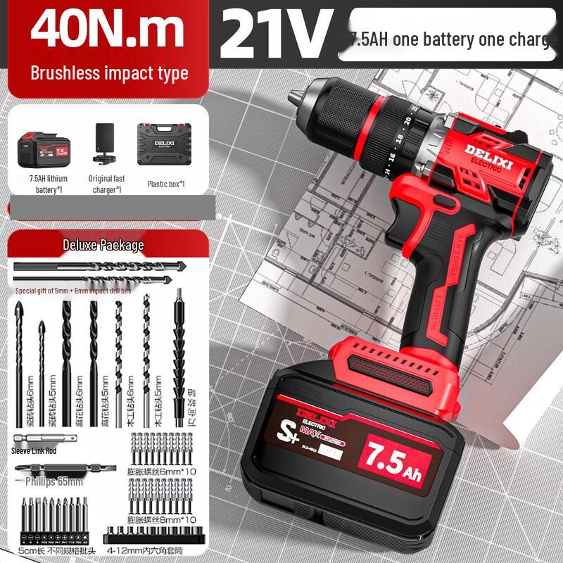 DELIXI Lithium-ion Brushless Cordless Drill/Driver CN Plug (adapter Included)