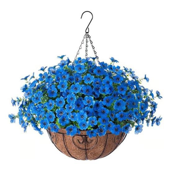 Künstliche Blumen Hängekorb Kunstblumen mit Eukalyptusblättern Hängepflanzer Enthält Blumen für Frühling Sommer Veranda Garten Terrasse