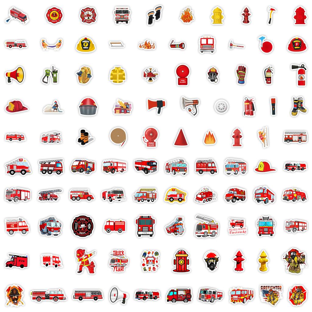 100 New Styles of Firefighter Graffiti Stickers Skateboard Suitcase Decoration Stickers Waterproof Creative Children's Cartoon Stickers