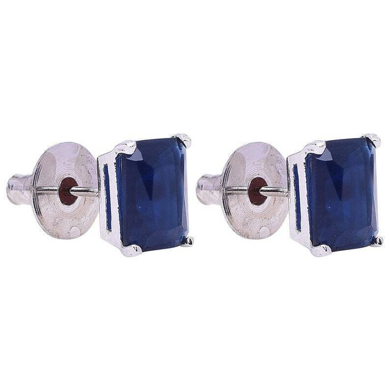 Handmade 925 Sterling Silver 14 Carat Blue Sapphire/Neelam Stud Earrings For Her