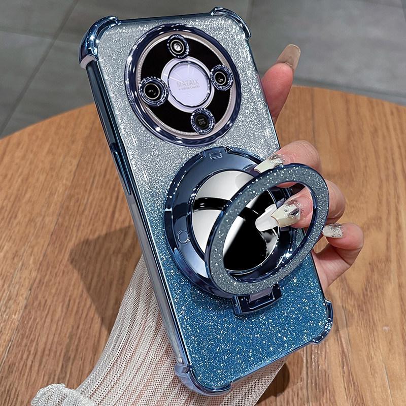 For Honor Magic 8 Lite 8 PRO Magic 7 6 5 Lite For Honor 400 Lite Mirror Glitter Holder Case Plating Airbag Back Cover