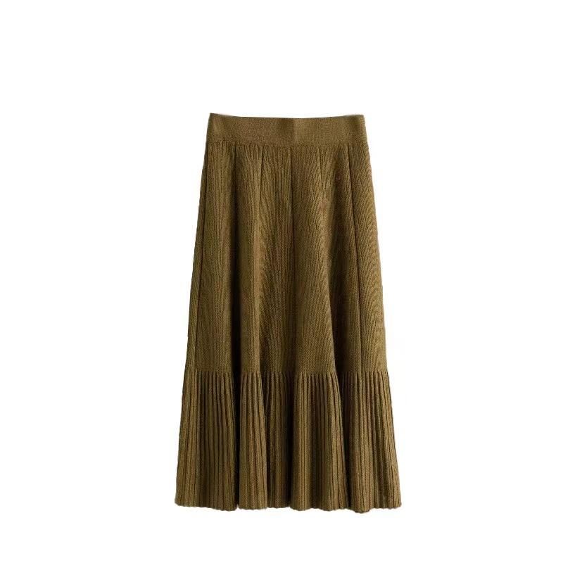 French Style New Simple and Versatile High Waist Pure Color Knitting Skirt Solid Color Knitted Skirt