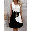 [Plus Size Cat Dress] Plus Size Women's Stylish And Elegant 3D Two-Tone Cat Print Tank Dress