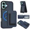 Applicable to iPhone16 mobile phone case, Samsung S25 lychee pattern wireless charging magnetic card bag bracket multi-function anti-drop