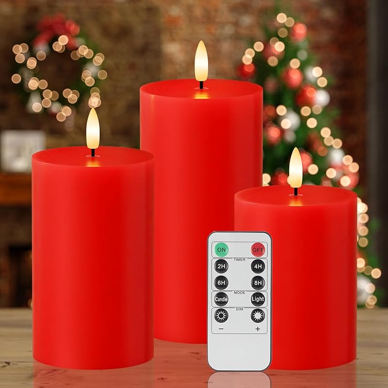 White Flameless Pillar Candles, Battery Operated Wax Candles with Remote, Flat Top Flickering Flameless Candles, LED Candles for Home, Wedding, Party