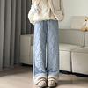 Women Cotton Pants Elastic High Waist Solid Color Wide Leg Causal Trousers with Pockets Thickened Plush Lining Winter Pants