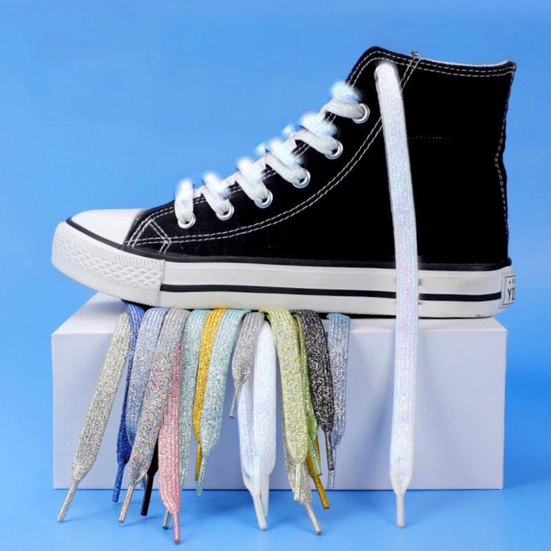 1Pair NEW Fashion Glitter Colorful Flat Shoelaces 1CM Width for Athletic Running Sneakers Shoes Boots - Shoe Lace Strings