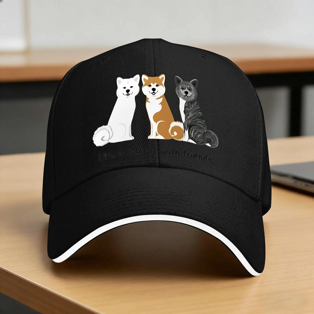 Akita Inu Life Is Better With Friends Baseball Cap Tennis Skate High Quality Hip Hop Hat Couple Women Casual Print Baseball Cap