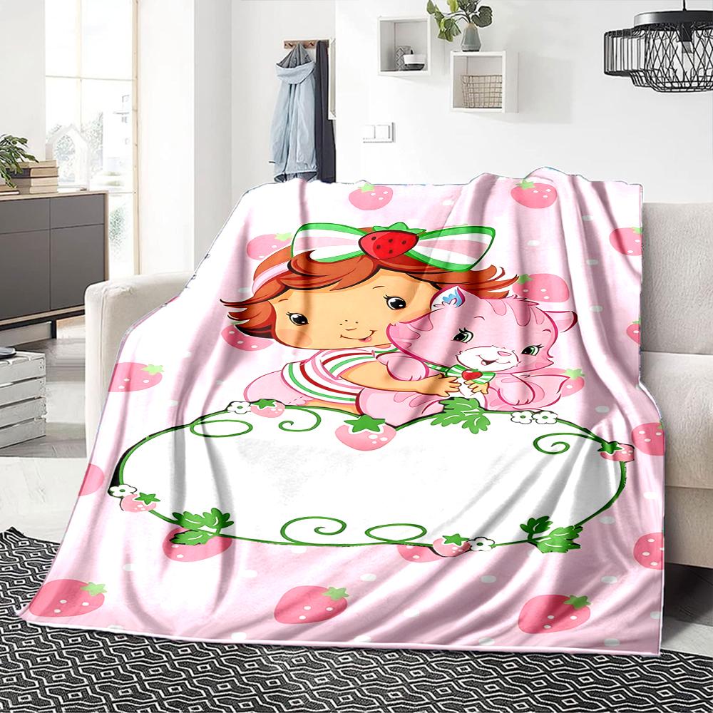 1Pc Strawberry Shortcake'S Sweet Adventure Blanket For Couch Bed Plush Cozy Fuzzy Blanket Super Soft Warm Blankets For Fall And Winter 0918257