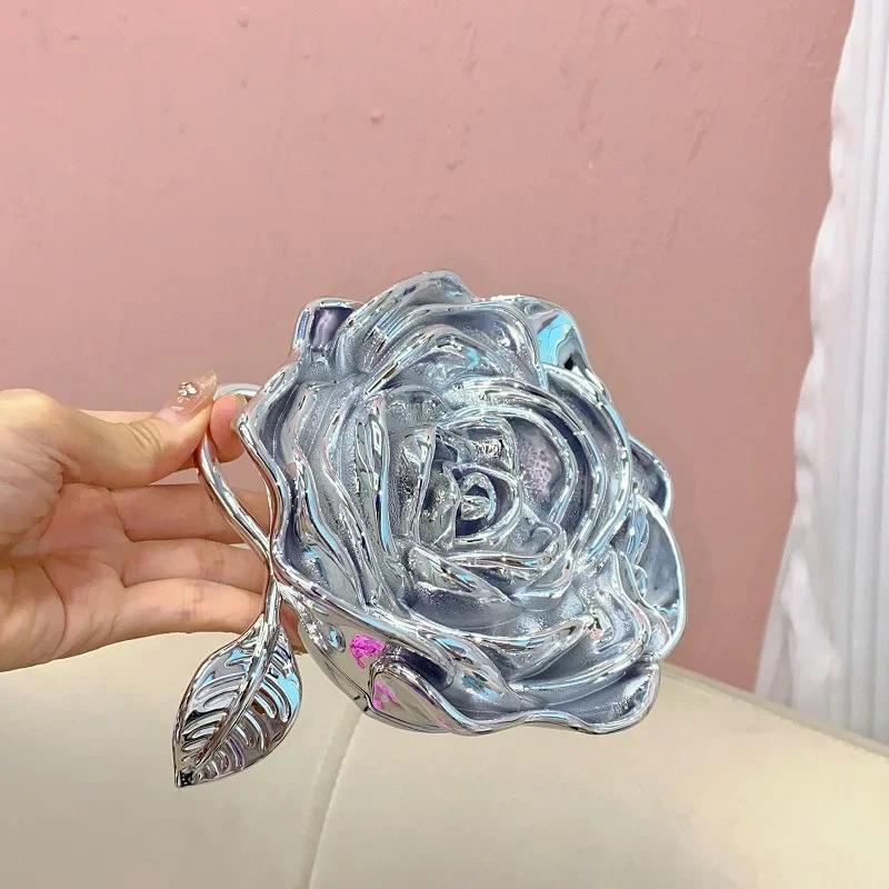 Luxury Rose Evening Bag Clutch 3D Flower Box Women Handbags Designer Wedding Purse Acrylic Shoulder Crossbody Bags for Women