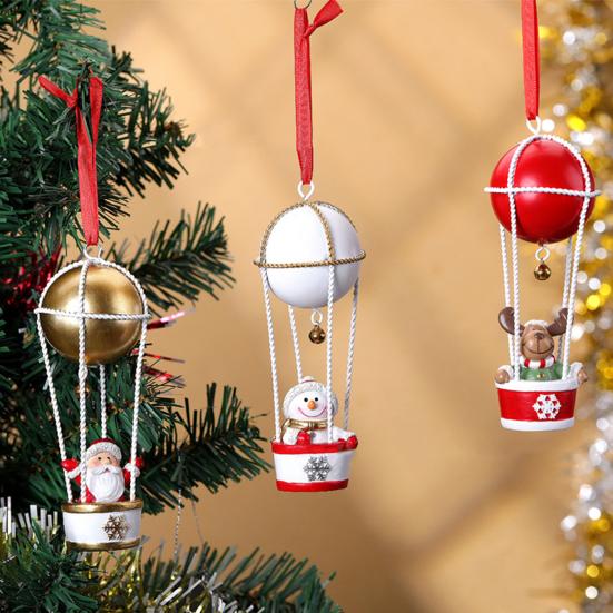 Santa Claus Deer Hot Air Balloon Ornament Iron Father Christmas Hot Air Balloon Decoration Hand-Painted Christmas Tree Decor