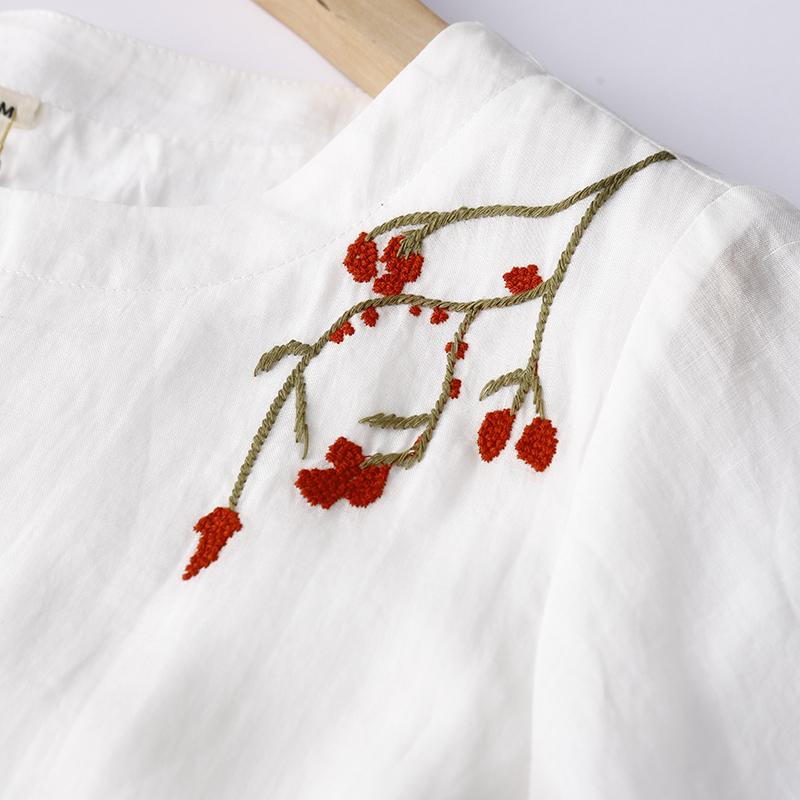 Summer Vintage Embroidery Solid Color Long Dresses Women Casual Breathable White Thin Dress Robe Elegant Clothing