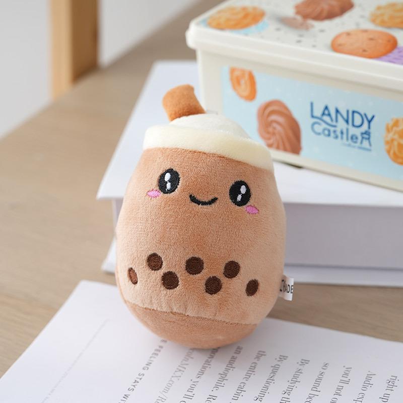 Bubble Tea Plüsch Schlüsselanhänger Rucksackanhänger Kawaii Echtes Leben Perlen Frucht Milchtee Plüschpuppe Weiche Kuscheltiere Dekoration Spielzeug Geschenk white