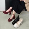2024 Retro Chunky White Mary Jane Heels: Women's Small-Size Platform for Autumn/Winter