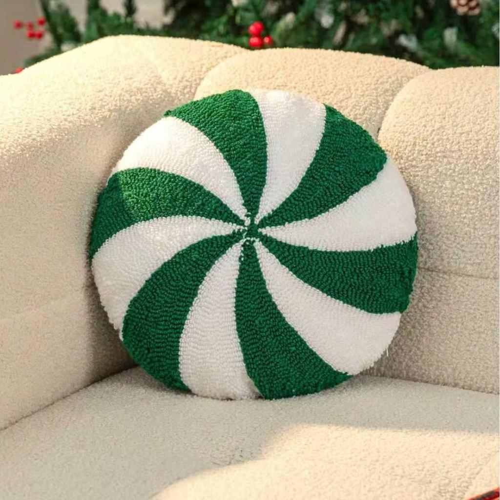Nordic Christmas Snowflake Candy Embroidered Throw Pillow Cushion