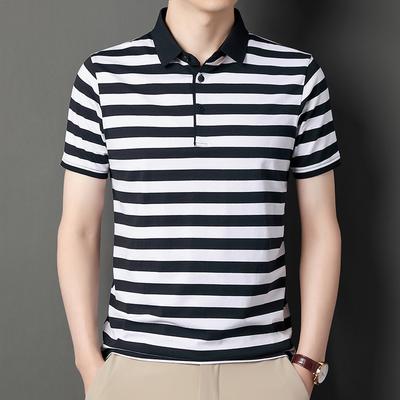 T-shirt Men's Summer Short-sleeved Loose Lapel Top Clothes for Young and Middle-aged Men Half-sleeved Trendy Striped POLO Shirt
