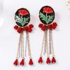 Literary Retro Exquisite Creative Design Sense Alloy Dripping Oil Flower Fringe Geometric Water Drop Pendant Earrings