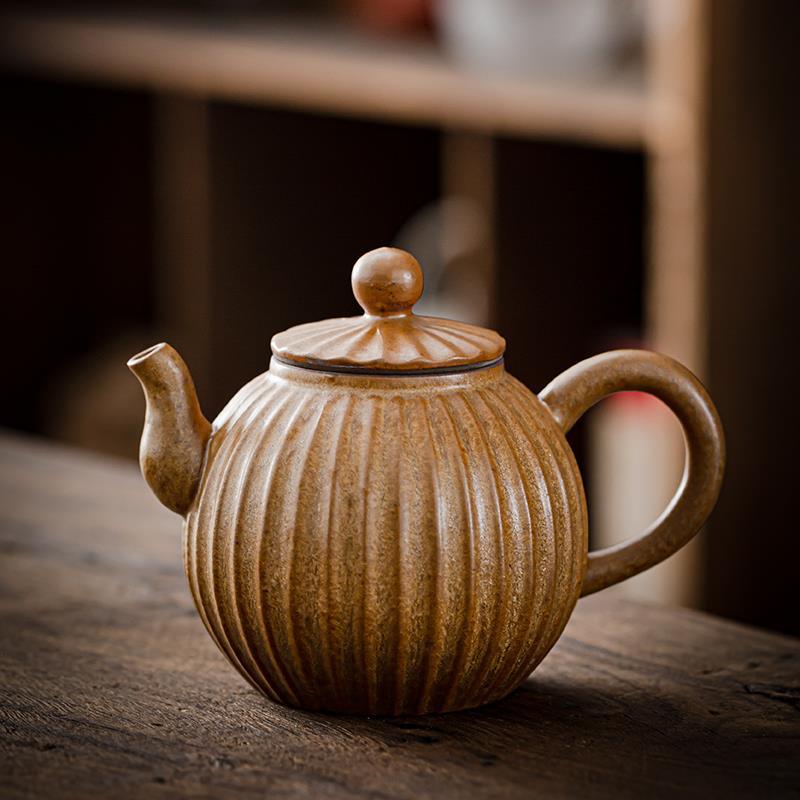 Home Kung Fu Tea Beverage Set Teapot Gilt Tea Maker Japan Style Stoneware Teapot Single Pot Handmade Vintage Ceramic Round Jug Teaware