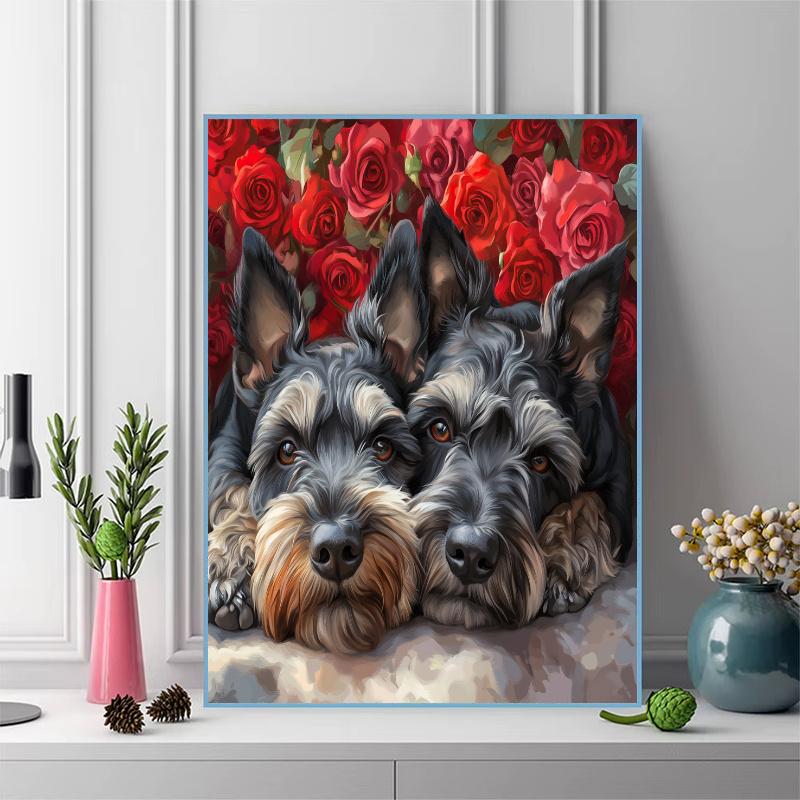Schnauzer and roses Pattern 3pcs 100% Round Full Drill 5D DIY Diamond Painting Embroidery Cross Stitch Rhinestone Décor