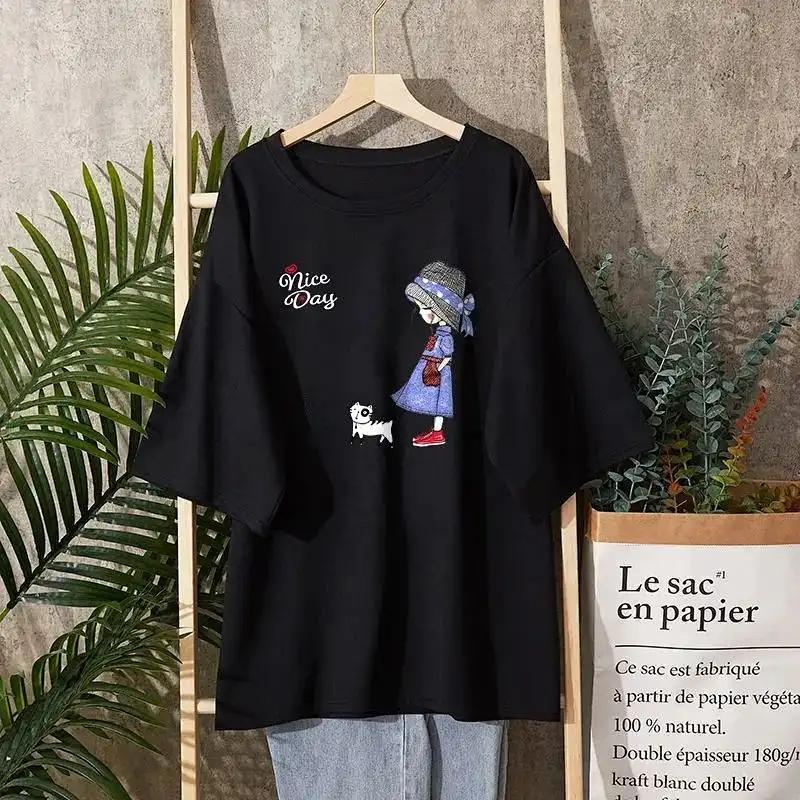 T-Shirt Damen Vielseitig Sommer Lässig Große Größe Locker Rundhals Pullover Kurzärmelige Oberteile