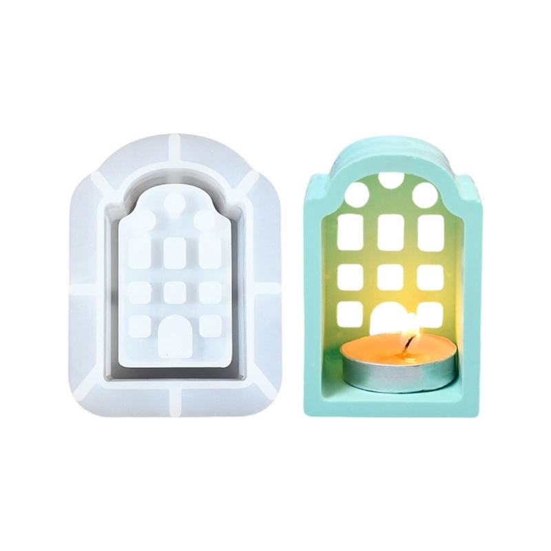 3D Candlestick Silicone Mold Hollow Out House Candle Base Mold Gypsum Candle Holder Epoxy Mould Home Decorations Mould