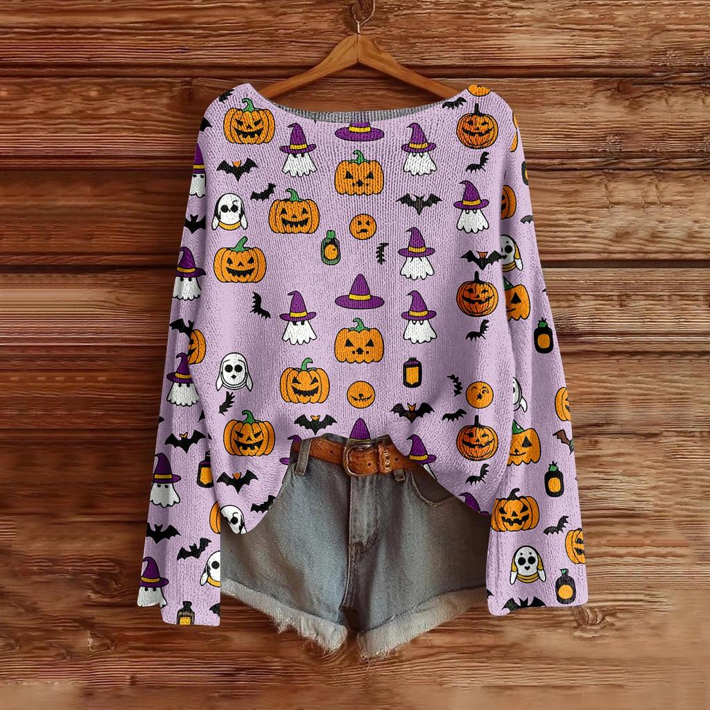 Women's Fashion Long Sleeve Helloween Print Sweater