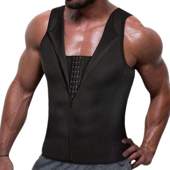 Herren Schlankheitskorsett Weste Rundhals Ärmellos Doppellagig Bauchkontrolle Shapewear Top Reißverschlussleiste Bodyformer Dreiknöpfiges Oberteil