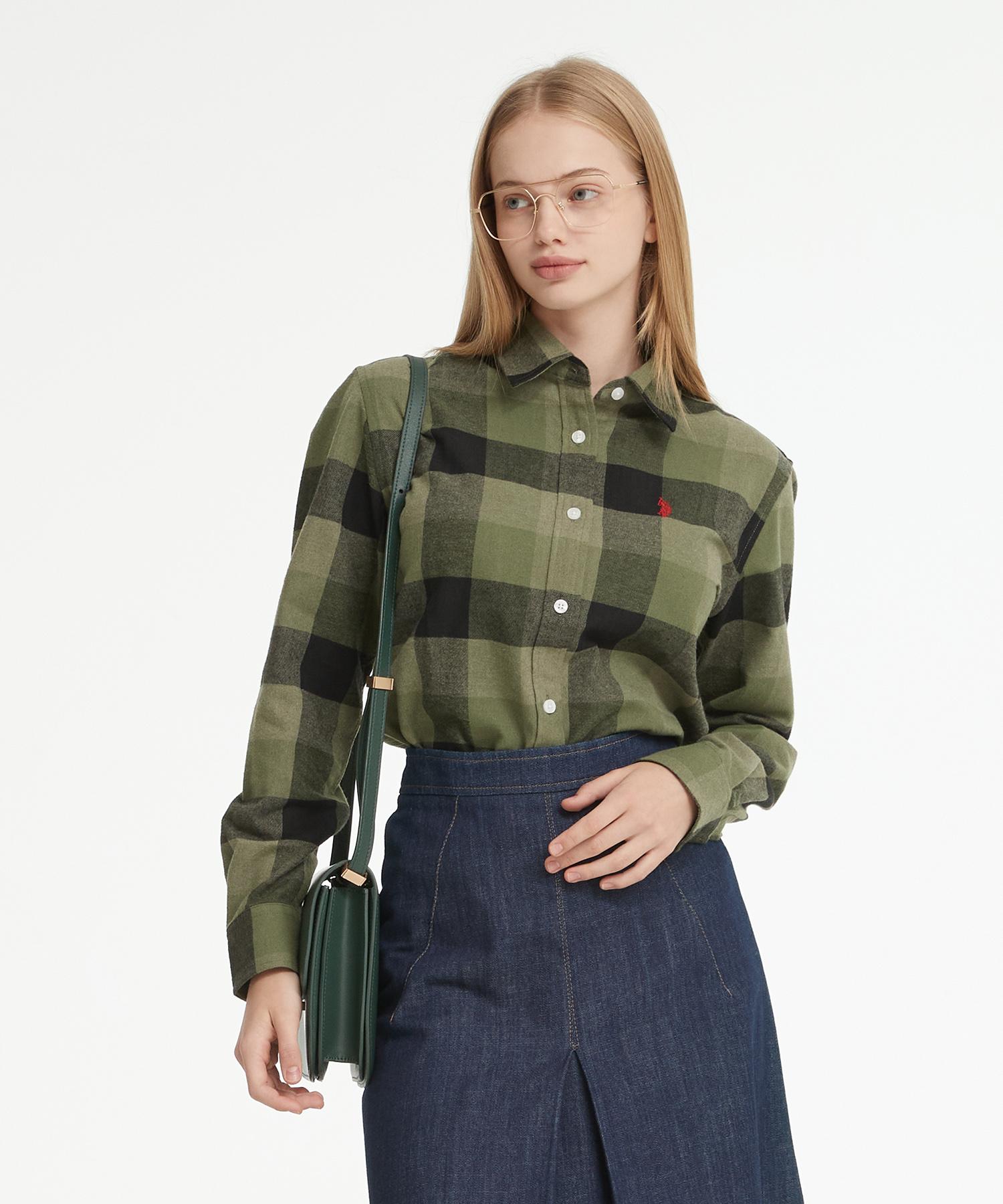 Us Polo Assn Cotton Brushed Shirt_Green Check Green Check/95